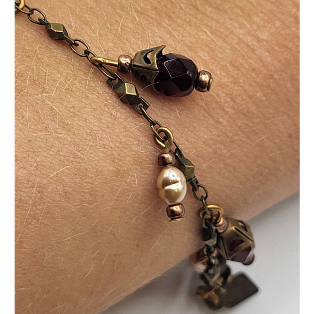 Le Muse Bronze Pearl and Garnet Bracelet 8.25in